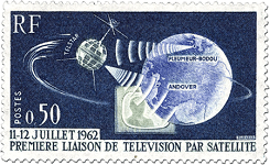 Photo du timbre commémorant la première liaison de télévision par satellite